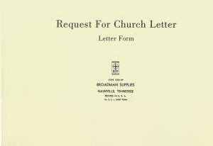 B & H Publishing Group 465275 Form Request For Church Letter No. Rcl