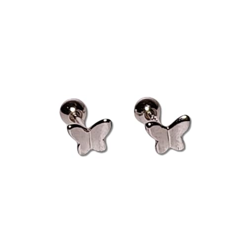 Nella Shopping Pendientes Bebe Plata de Ley Hipoalergenicos con Tuerca Rosca (Mariposa)