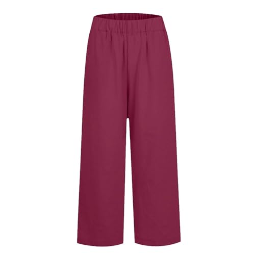 Cropped Linen Pants Women Plus Size High Waisted Wide Leg Capri Pants Casual Summer Gauze Beach Trousers with Pockets3