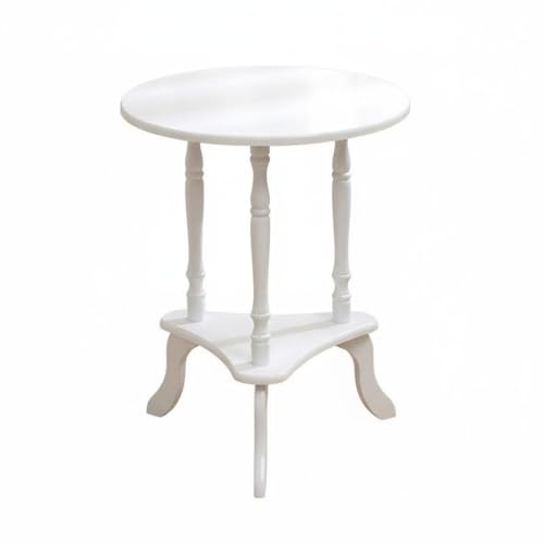 MotiveTech Petite Table Ronde en Bois Compact Table d'angle en Classique Guéridon Tripode pour Balcon, Entrée, Chambre, Blanc, 48-48-61cm