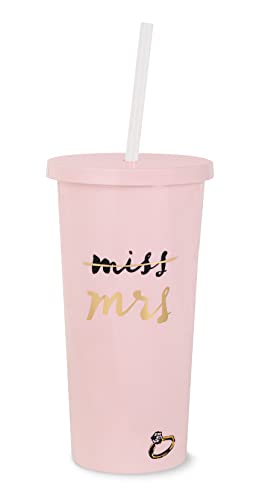 Kate Spade New York Acrylic Bridal Tumbler with Lid and Straw, 20 oz Slim Double Wall Tumbler for Bride to Be, Miss to Mrs. (Blush Pink)