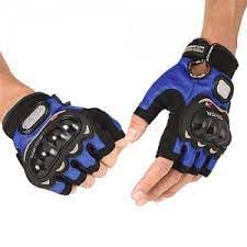 Image of Leosportz Riding Gloves for Men Bike Riders - Special Tactical Gloves with Rubber Knuckle Punch | Non-Slip Half Finger with Firm Padding Motorcycle Gloves (M, Blue)