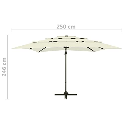 Catherinol Sombrilla de 4 niveles con poste, Parasol Terraza, Sombrilla Terraza Exterior, Sombrilla Jardin, Parasol Jardin, Sombrilla Playa, Parasol Excentrico, aluminio arena 250x250 cm - imagen 9