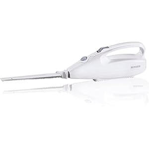 SEVERIN Elektrisch mes voor moeiteloos snijden van brood en vlees, elektrisch mes met vaatwasmachinebestendig mes, broodmes snijdt schoon en nauwkeurig, wit, EM 3965