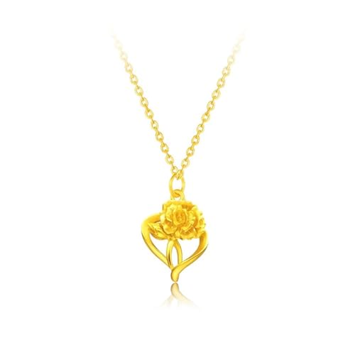 24K Gold Necklace for Women Heart with Flower Pendant Necklace Jewellery Chain Length 16+2 Inch