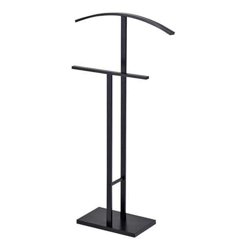 Image of Kings Brand Furniture Dossi Modern Metal Suit Valet Stand, Clothes Rack Organizer with Jacket, Pants & Tie Holder, Space-Saving Garment Rack for Bedroom or Closet (Black)