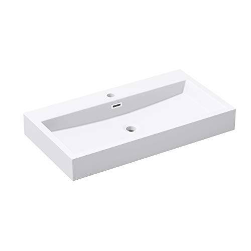 Durovin Bathrooms Luxurious Stone Resin Wash Basin - Wall Hung Bathroom Sink - One Tap Hole with Overflow - 765 x 420 x 100mm (WxDxH)