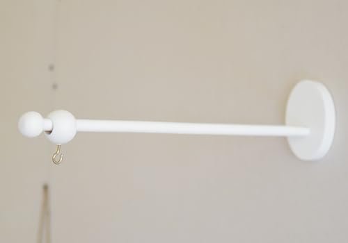 Wooden Crib Mobile Arm, Wall Mounted, Suitable for All Cribs, 100% Natural Beech, Nursery Decor, Baby Room Safe Holder (White)