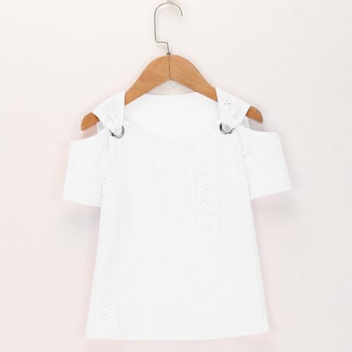 Teen Girls Cold Shoulder Knit T Shirts Crewneck Cutouts Short Sleeve Tunics Blouses Summer Breathable Cold Casual Kids Tops2