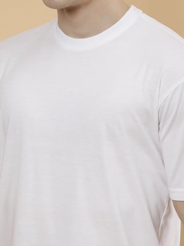 Image of POCKMAN Oversized Fit Mens Round Neck Cotton Blend Half Sleeve Plain T-Shirts.
