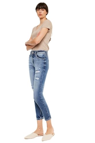Kan Can Women's High Rise Distressed Mom Jeans4