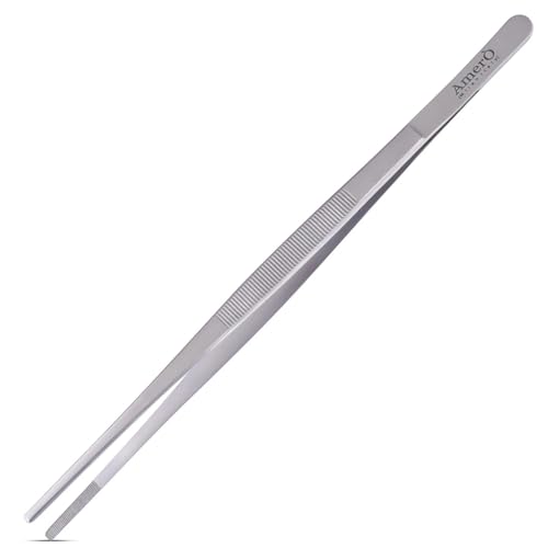 Stainless Steel Tweezer Tongs Precision Gripping Kitchen & Food Tongs Fine Tip Tweezer Style for Cooking Plating BBQ & Garnishing
