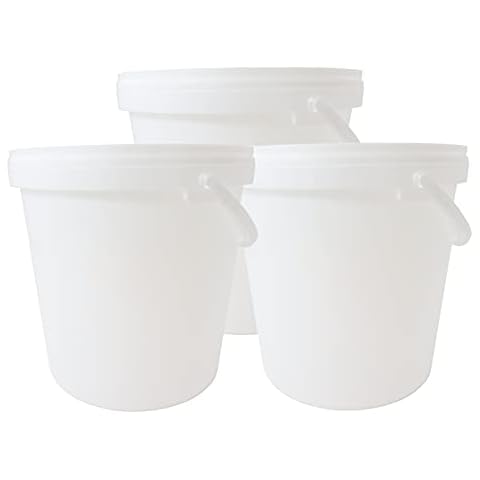 10 Litre White Food Grade Buckets (Pack of 3) with Air Tight Lids & Handles Food Storage Home Brew Pet Food etc Cover