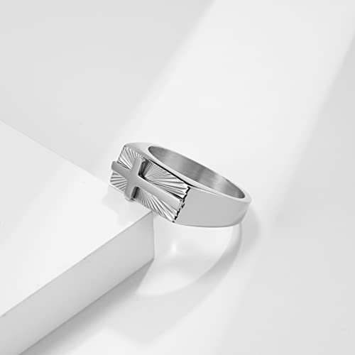 STARCHENIE Cross Rings for Men Stainless Steel High Polished Christian Religious Ring Size 7-123