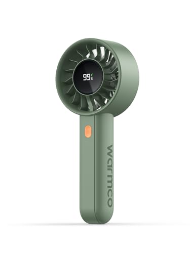 Warmco Portable Handheld Turbo Fan 5000mAh 4-Speed Personal Mini Fan with Base & Lanyard Smart LED Display USB Rechargeable Pocket Size for Travel Makeup Office Desk Green