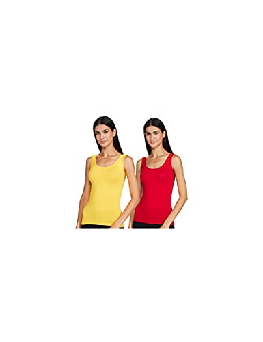 Image of Longies Women's Sleeveless Camisole (LWSLTPO2V001 Yellow & Red02 S)