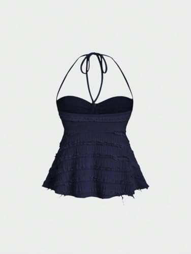 Sexy Peplum Crop Top Backless Halter Ruched Tops Women Coquette Y2k Cami Summer Spaghetti Strap2