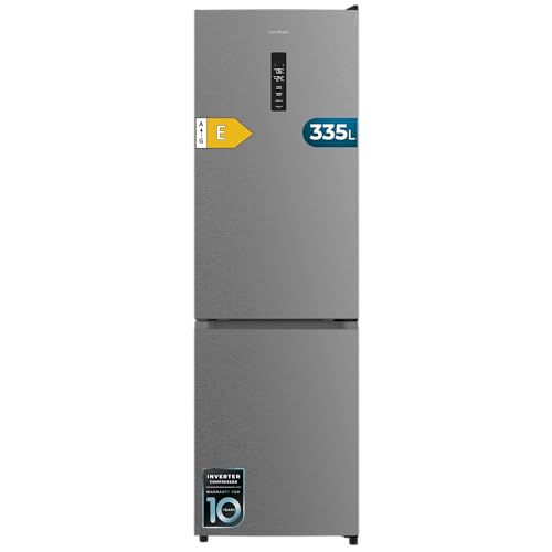 Cecotec Frigorífico Combi 335L No Frost Bolero CoolMarket Combi 335 Inox E. Altura 195,3cm y 59,5cm Ancho, Compresor Inverter Plus, Bajo Consumo, Estantes de Cristal, Cajón Control de Humedad, Inox