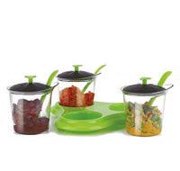 Qureza 3 Pc Dining Spice Rack- 3 in 1 Multipurpose Dining Achaar, Spices Container with Tray Holder and Spoon, Serving Dinner Condiment Set 2