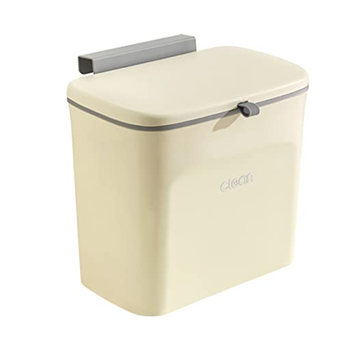 ゴミ箱 壁掛けゴミ箱 キッチンゴミ箱 ぶら下げごみ箱 ふた付き 7L/9L 取り付け可能な屋内コンポストバケット 食器棚/バスルーム/ベッドルーム/オフィス/トイレ (S,ベージュ)