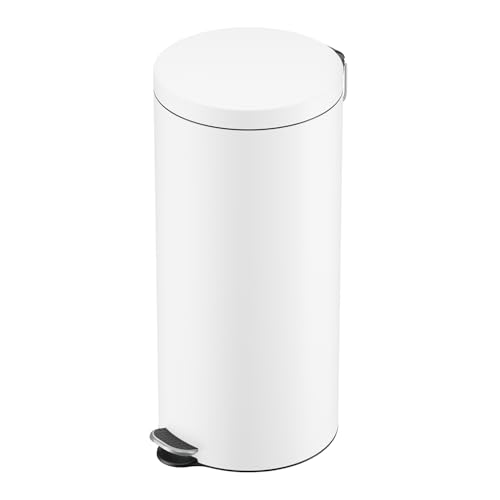 Hailo Selekta by runder Tretmülleimer mit Soft Close Deckel - 30L Fassungsvermögen - herausnehmbarer Inneneimer - Stahlblech - Bad & Küche - Tretmülleimer mit Design-Fußpedal - weiß