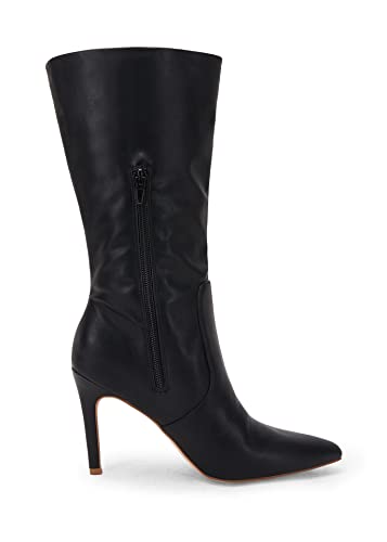 Womens Mid Calf Boots Stiletto High Heels Closed Pointed Toe Side Zipper Faux Leather Fall Winter Dressy Shoes Black 8.5 #TOP1