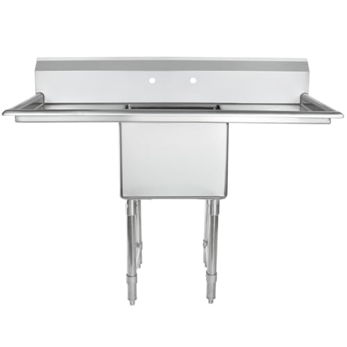 Image of Empura 54 inch Wide Stainless Steel One Compartment Commercial Sink | Utility 18 inch x 18 inch Bowl for Restaurant Laundry Garage | (2) 18 inch Drainboard, 9.75 inch Backsplash, 54 inchW x 23.5 inchD x 44.25 inchH, 16 Gauge, NSF