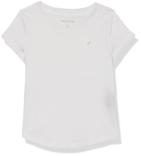 Image of Nautica Girls' Short Sleeve V-Neck T-Shirt, Solid Cotton Blend Tee with Tagless Interior