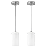 Eidonta Mini Pendant Light Fixture 1-Light, 2 Pack Brushed Nickel Hanging Ceiling Lights with Opal White Glass, Adjustable Height, Modern Hanging Pendant Lamp for Kitchen Island