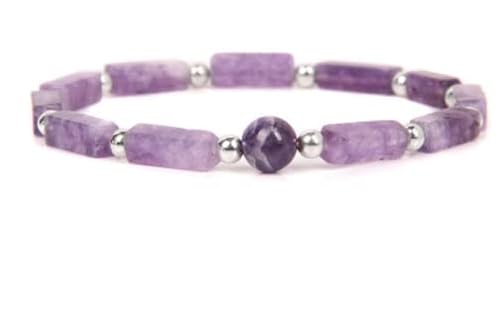 Amethyst Crystals Bracelet for Women Healing Gemstone Stone Bracelet Natural Purple Amethyst Elastic Bracelets for Women Men Energy Bracelet Christmas Birthday Gifts
