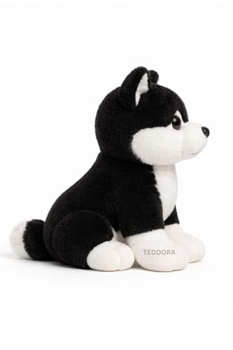 Image of Husky Dog Soft Toy for Girls Boys Kids,Black,Husky with Glitter Eye Animal Plush Stuffed Baby Teddy Gift Birthday, 30 cm