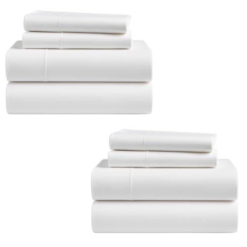 KRISHNA Premium 4 Piece Egyptian Cotton Twin Sheet Set, Soft, Breathable & Comfy Fully Elasticized Fitted 15" Deep Pocket Bed Sheets, 39" x 75", Pack of 2, White