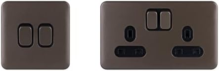 Schneider Electric Lisse Screwless Deco - Double 2 Way Light Switch, 10AX, GGBL1022BMB, Mocha Bronze with Black Insert & Lisse Screwless Deco - Switched Double Power Socket, 13A, GGBL3020BMB