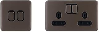 Schneider Electric Lisse Screwless Deco - Double 2 Way Light Switch, 10AX, GGBL1022BMB, Mocha Bronze with Black Insert & Lisse Screwless Deco - Switched Double Power Socket, 13A, GGBL3020BMB