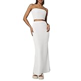 ensemble deux pièces sophistiqué, composé d'un haut à élastique plissé et d'une jupe longue fendue, offre une flatteuse et un style parfait pour le quotidien, le bureau ou les vacances.