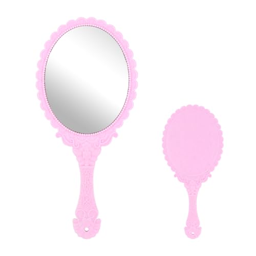 Ziyonix Espejo de Mano Vintage, Espejos de Cosmética Espejo de Viaje Espejo Peluqueria Espejo Pequeño Espejo Vintage Espejo Mano para Niñas y Mujeres Maquillaje Peluquería Cuidado (Rosa)