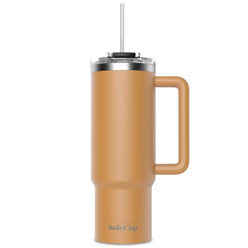 SoleCup. 30oz Travel Mug with Handle, Lid and Two Straws, Drinks Stay Hot for 8 Hours and Cold for 24 Hours