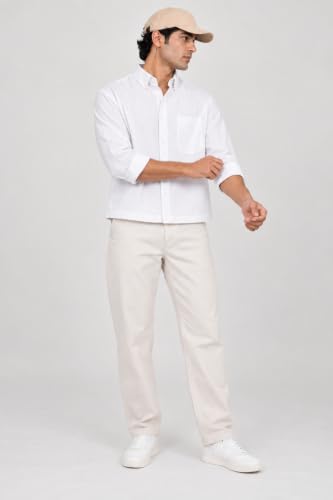 SCRTCH Men's Boxy Fit Cotton Casual Shirt, Full Sleeve, White - Image 4