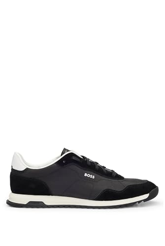 BOSS Hommes Zayn Lowp Baskets lacées en Tissu texturé avec Finitions en Cuir suédé