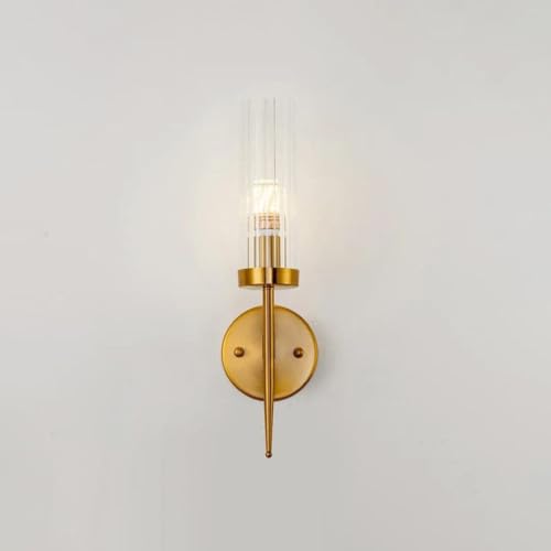 Image of Golden Mini Torchiere Wall Sconce with Fluted Cylindrical Glass for Decorative Living (Antique Finish, 01)