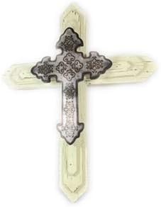 Inspired Home Wooden Wall Cross with Small Metal Cross (Ivory)