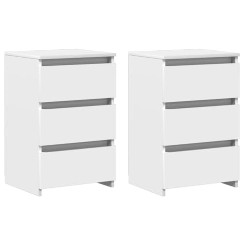 Lot de 2 tables de chevet blanches 3 tiroirs pour chambre et salon - 2