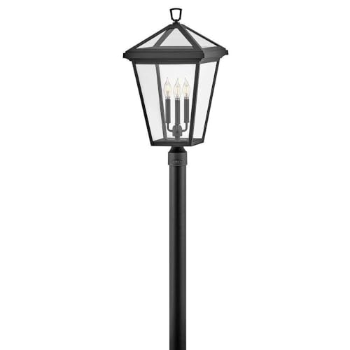 Hinkley Alford Place 26-Inch Three Light Outdoor Post Mount Lantern - Die Cast Aluminum Frame, Sealed Clear Glass, Driveway Walkway or Entry, Post Sold Separately - Museum Black