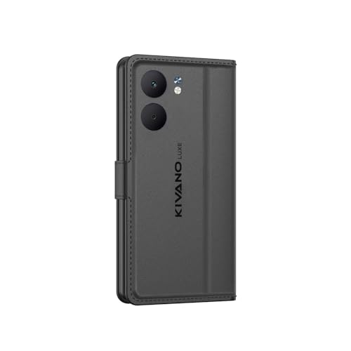 Image of KIVANO LUXE Compatible for Oppo A5X 5G Luxury Handmade Leather Magnetic Flip Folio Case | Card Holder & Kickstand | Slim Protective Cover | Unisex - Black