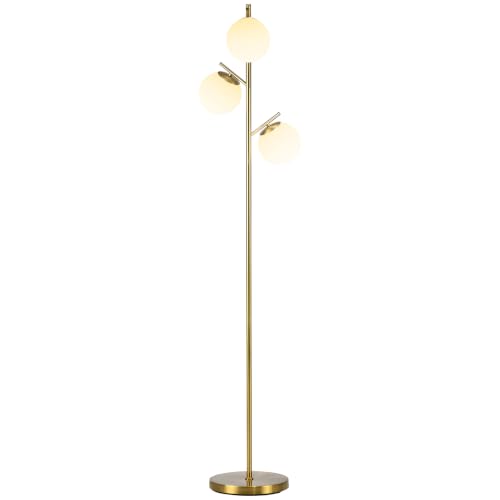 HOMCOM Lampadaire sur Pied Salon 3 Abat-Jours Globe 40W Ø 27 x 169 cm Doré