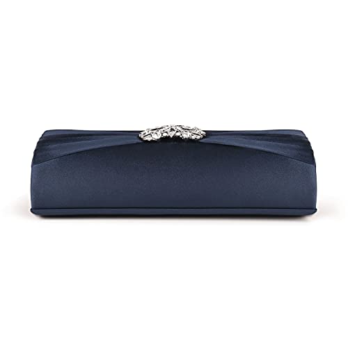 Image of Evening Bags For Women Pleated Satin Rhinestone Brooch Prom Clutch Purse With Detachable Chain Strap