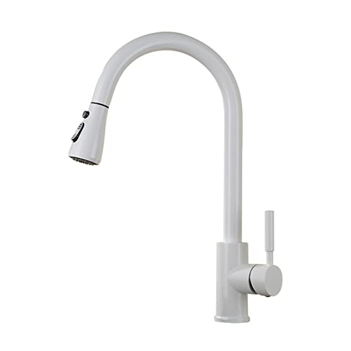 Robinet de cuisine moderne blanc extractible monotrou en laiton pour évier de terrasse