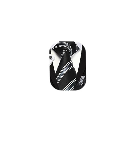 Image of HISDERN Mens Ties Set Stripe Plaid Ties for Men and Pocket Square Cufflinks Formal Silk Necktie Wedding Business