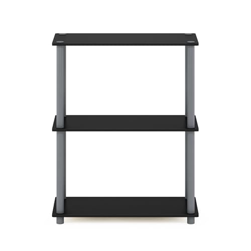 Furinno TURN-N-TUBE Storage Shelves, 3-Tier Book Shelf, Corner Shelf, Toolless Open Shelves, for Organization and Storage, Living Room, Garage, Home Office, Black