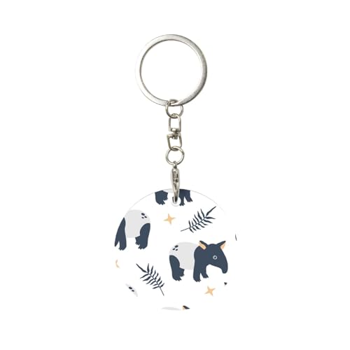 Tapir de Malaisie, Porte-clés rond en métal, anneau porte-clés, porte-clés de voiture, organisateur (1 pièce)